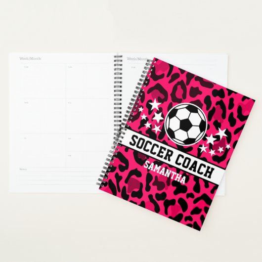 Roze Leopard Print Voetbal coach naam Planner (Display)