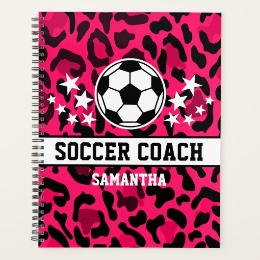 Roze Leopard Print Voetbal coach naam Planner (Voorkant)