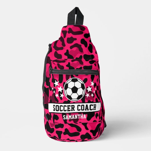 Roze Leopard Print Voetbal coach naam Sling Bag (Voorkant)