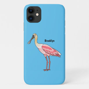 Roze lepelaar vogel cartoon illustratie iPhone 11 hoesje