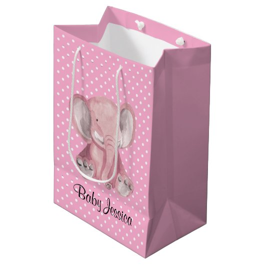 Roze lephant Polka Dot Design Gift Bag Medium Cadeauzakje (Voorkant Gekanteld)