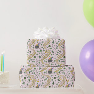 Roze Leprechaun Hoed Shamrocks Cadeaupapier