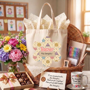 Roze Leraar Wiskunde Vormen Patroon Tote Bag