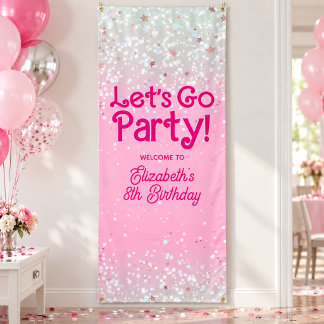 Roze Let's Go Party Verjaardags Welkom Banner