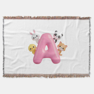 Roze Letter A Bosdieren Baby Dekentje