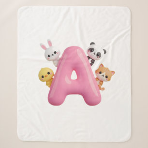 Roze Letter A Bosdieren Baby Sherpa Deken