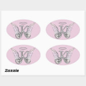 Roze letter K Angel Wings Monogram Ovale Sticker (Vel)