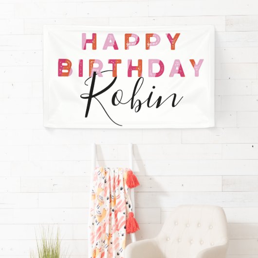 Roze letters Eenvoudige stijl Aangepaste verjaarda Spandoek (Insitu)