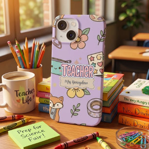 Roze Letters Leraar School Patroon Case-Mate iPhone 14 Hoesje