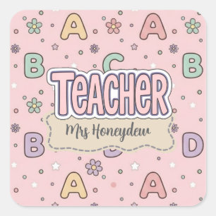Roze Letters Leraar School Patroon  Vierkante Sticker
