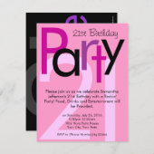 Roze lettertype 21e verjaardag Party uitnodiging (Voorkant / Achterkant)