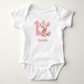 Roze Leuke Biglet Meisje 1e Verjaardag Baby Bodysu Romper (Voorkant)