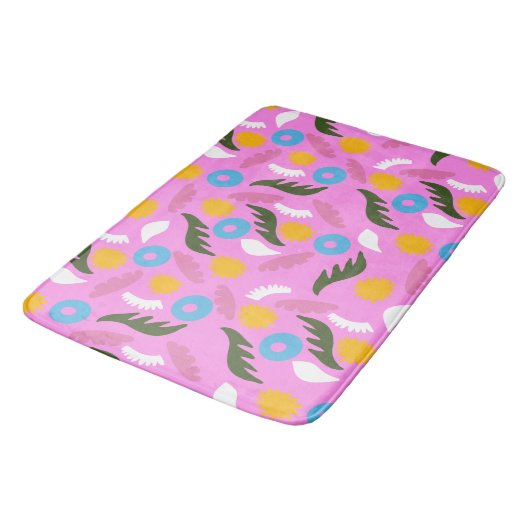 Roze Leuke Bloemen Modern Bold Badmat (Gekanteld)