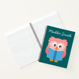 Roze leuke lezende uil notitieboek