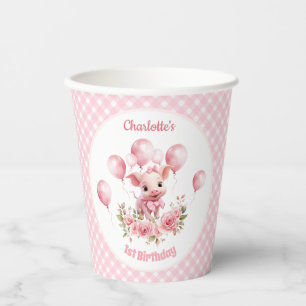 Roze Leuke Piggy Boerderij Meisje 1e Verjaardag Pa Papieren Bekers