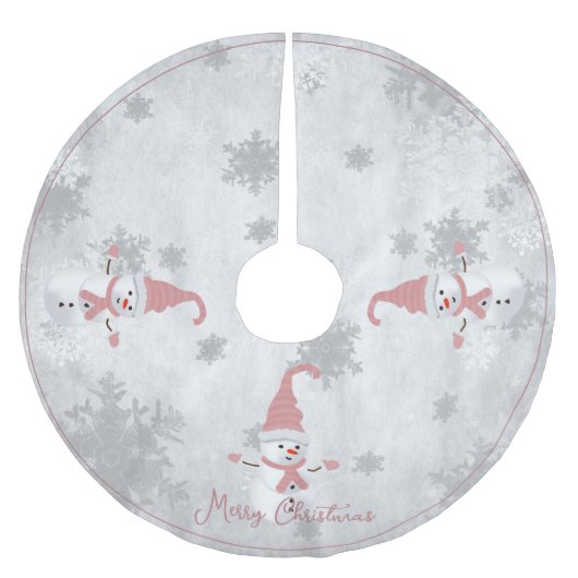 Roze Leuke Sneeuwman Boom Rok Kerstboom Rok (Voorkant)