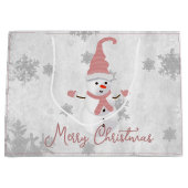 Roze Leuke Sneeuwman Geschenk Zak Groot Cadeauzakje (Voorkant)