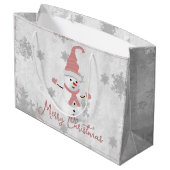Roze Leuke Sneeuwman Geschenk Zak Groot Cadeauzakje (Achterkant Gekanteld)