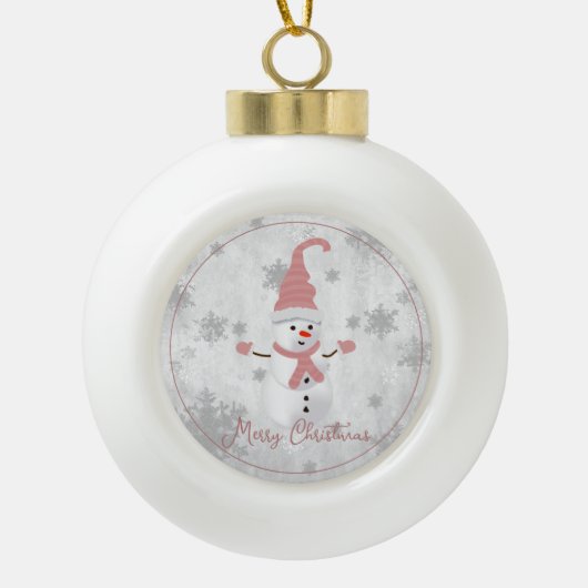 Roze Leuke Sneeuwman Vakantie Ornament (Voorkant)