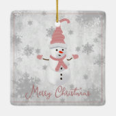 Roze Leuke Sneeuwman Vakantie Ornament (Achterkant)