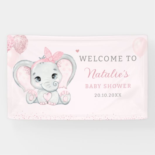 Roze Leuke Waterverf Olifant Meisje Baby shower Spandoek (Horizontaal)