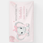 Roze Leuke Waterverf Olifant Meisje Baby shower Spandoek (Verticaal)