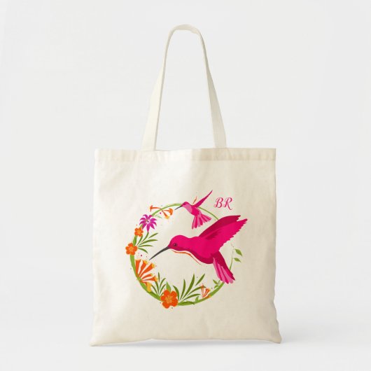 Roze levende vogels en exotische bloemen tote bag (Voorkant)