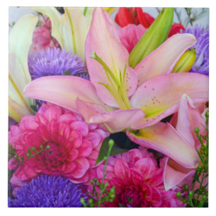 Roze lib en dahlia bloemprinten keramische tegels tegeltje