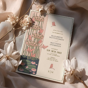 Roze libel Belle Epoque Art Nouveau bruiloft Kaart