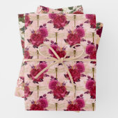 Roze libellen en Rozen Inpakpapier Vel (In situ)