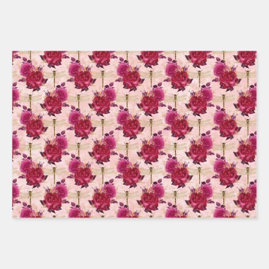 Roze libellen en Rozen Inpakpapier Vel (Voorkant)