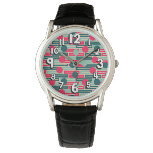 Roze, lichtblauw, Blauwgroen rechthoeken en cirkel Horloge