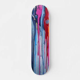 Roze Lichtblauwe en Rode Verf Drip Abstracte Kunst Skateboard