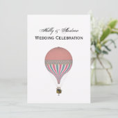 roze, lichtblauwe heteluchtballon V bruiloft Kaart (Staand voorkant)