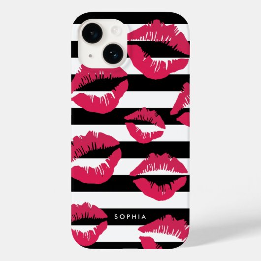 Roze lichte afdrukklep zwart-wit strepe Case-Mate iPhone case (Achterkant)
