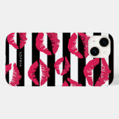Roze lichte afdrukklep zwart-wit strepe Case-Mate iPhone case (Achterkant (horizontaal))