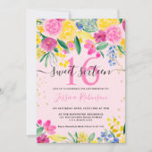 Roze, lichtgeel, lichtgroen goudschrift Sweet 16 Kaart (Voorkant)