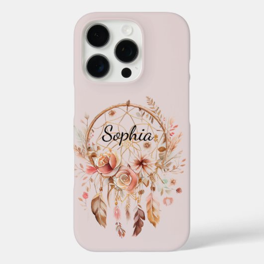Roze Liefde Boho Bloemen Veren Droomvanger Case-Mate iPhone Case (Achterkant)