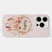 Roze Liefde Boho Bloemen Veren Droomvanger Case-Mate iPhone Case (Achterkant (horizontaal))