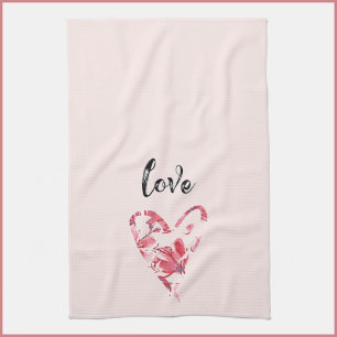  roze liefde - Floral hart Theedoek