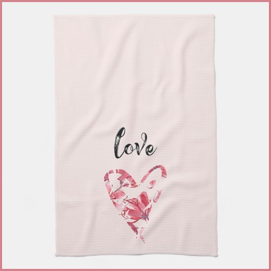  roze liefde - Floral hart Theedoek