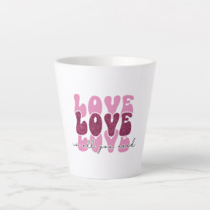 Roze "Liefde" Gestapelde Bubble Lettertype Latte Mok