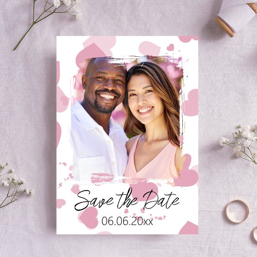 roze liefde hart foto Save the date Kaart