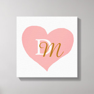 roze liefde-hart, monogrammed canvas afdruk