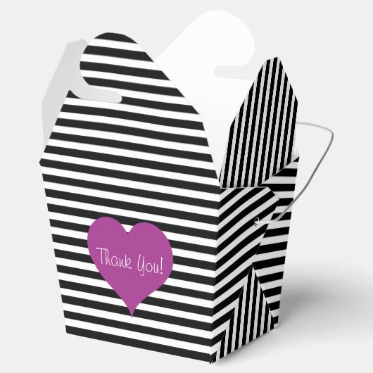 Roze Liefde Hart Zwart & Wit Gestreept Patroon Naa Bedankdoosjes (Geopend)