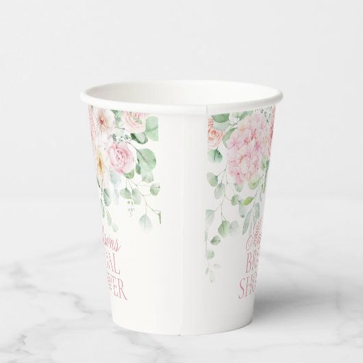 Roze Liefde in Bloom Bloemen Hydrangea Vrijgezelle Papieren Bekers (Rechts)