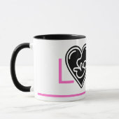 Roze liefde zwart hart met baby, mok (Links)