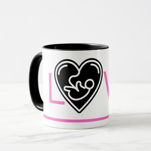 Roze liefde zwart hart met baby, mok (Voorkant links)