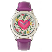 Roze Liefdeshart en Bloemenpatroon
