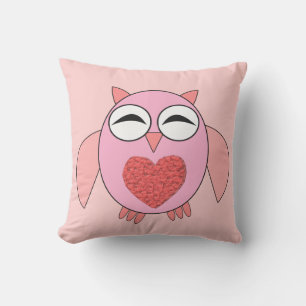 Roze Liefdeshart Uil Buitenkussen